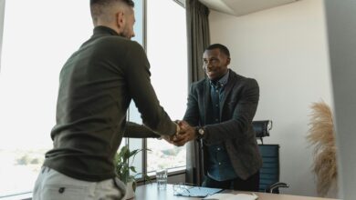 Two businessmen shaking hands during a professional meeting